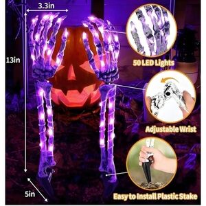 Purple LED Skeleton Hands Halloween Decoration NIB